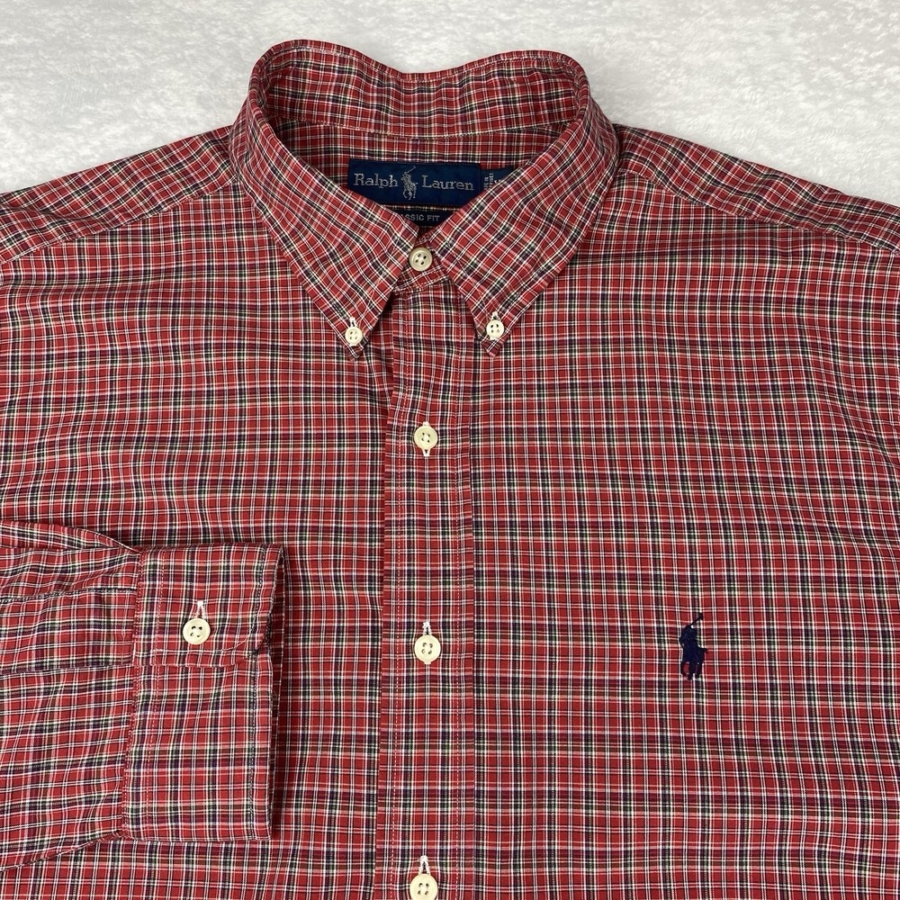 Ralph Lauren Shirt Mens XL Red Plaid Classic Fit Long Sleeves‎